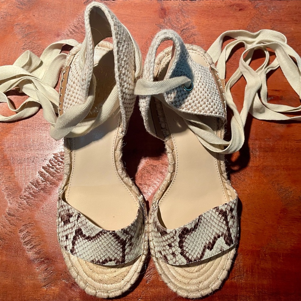 Vince Camuto Snake Embossed Ankle Wrap Wedges - size 7